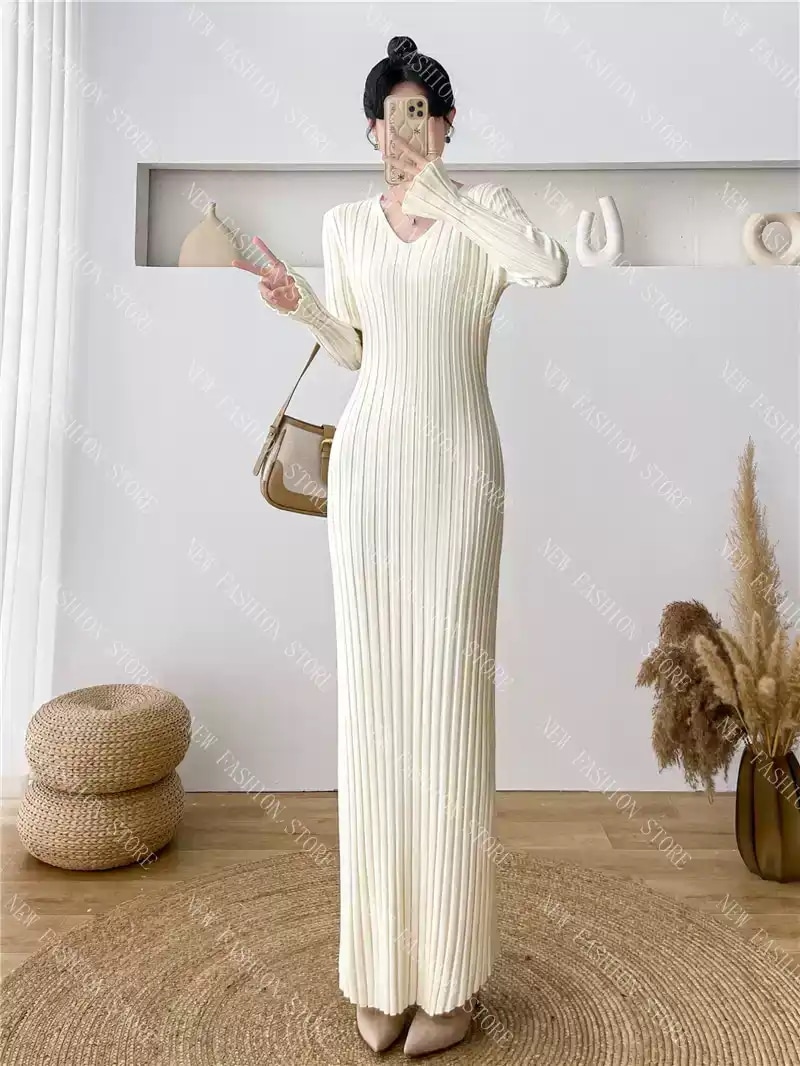 フレンチ長袖ニットワンピース秋冬新作ロングスカート-95 5,681円