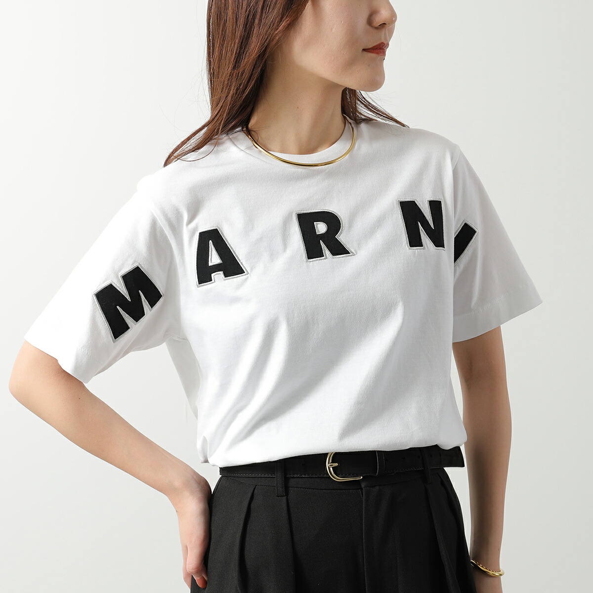 MARNI KIDS マルニ キッズ Tシャツ M01265 M00RF レディース ガールズ 半袖 カットソー ロゴT 刺繍 クルーネック コットン 0M100