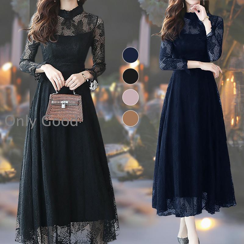 2025新作入荷3日で配達 ワンピース レディース きれいめ 結婚式 ドレス レースワンピ 長袖 Aライン パーティードレス 上品 ママワンピース 30代40代50代