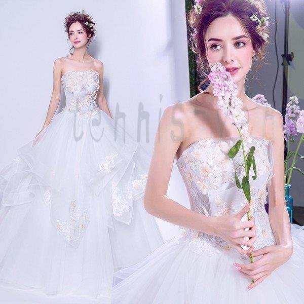 姫系 ウエディングドレス 安い 二次会 ウェディングドレス 結婚式 エンパイア 花嫁 プリンセス 披