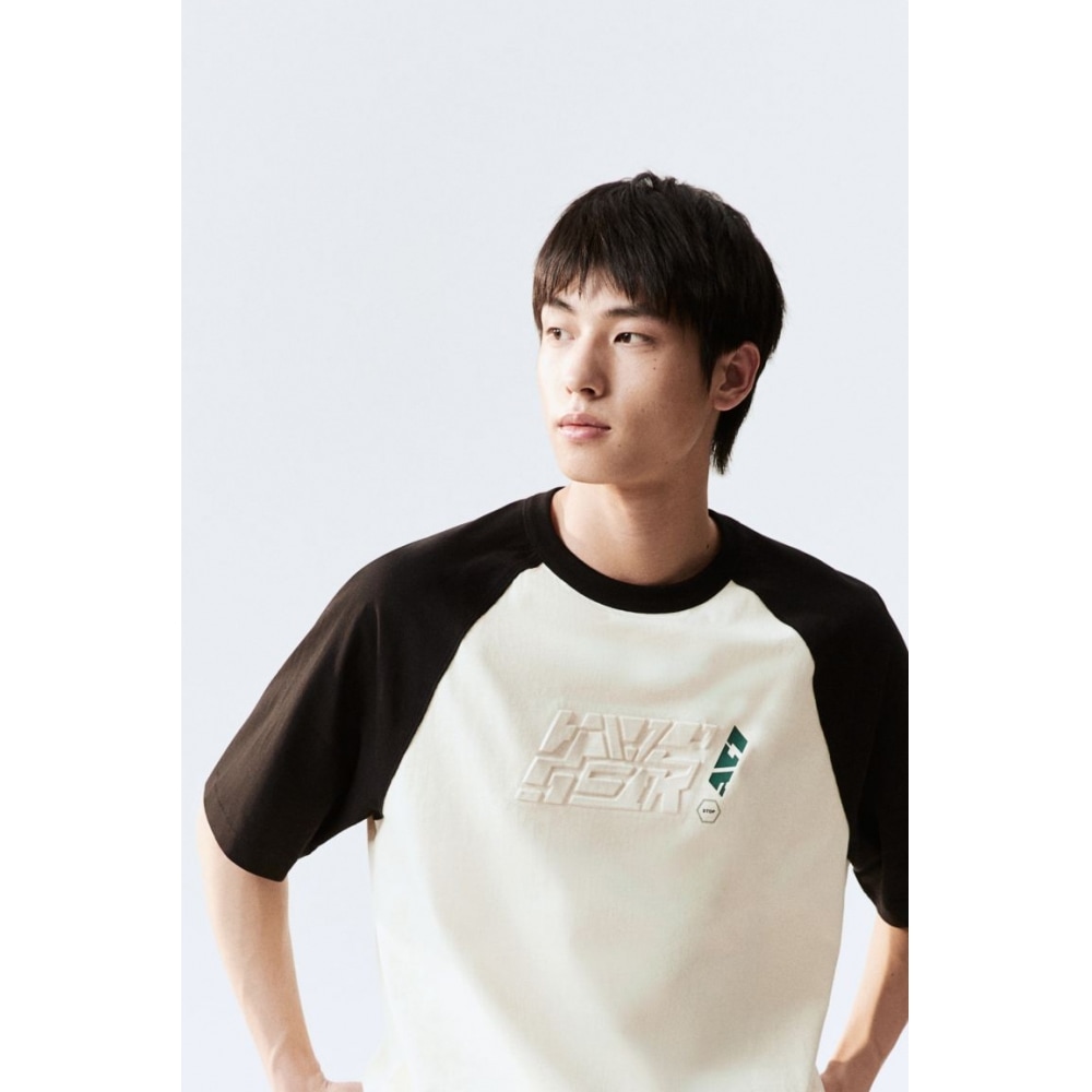 H&M ルーズフィットプリント t シャツクリーム/ブラック