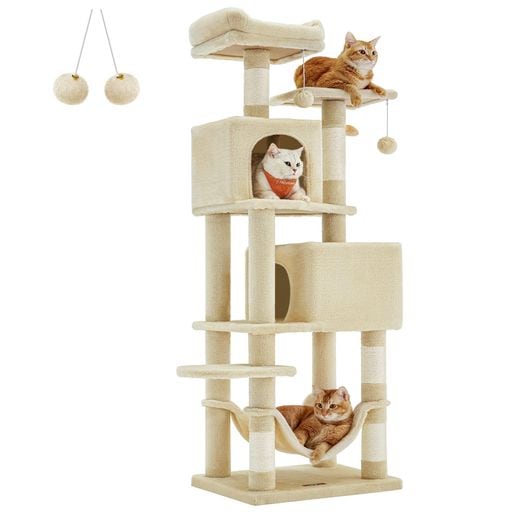 FEANDREA キャットタワー 猫タワー スリム 大型猫 多頭飼い 据え置き 省スペース ハンモック付き 爪とぎ 運動不足解消 高さ155CMベージュ PCT192M01
