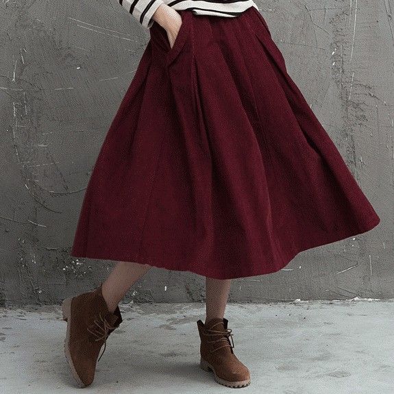 コーデュロイ フレアスカート ハイウエスト レディース ミモレ丈 ポケット レトロ フェミニン 大人可愛い 大きいサイズ 3L 秋冬 ボトムス カジュアル ウエストゴム 赤 プレゼント ギフト 母の日