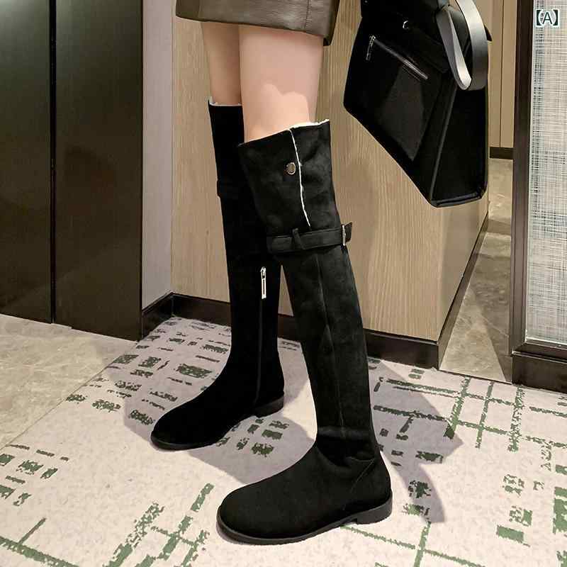 ロングブーツ レディース カジュアル おしゃれ スリム 裏起毛 厚手 ラム ファー 女性用 スノーブーツ 暖かい ブーツ フラットソール ハイ カット ナイト ブーツ ツー ウェア ファー ブーツ