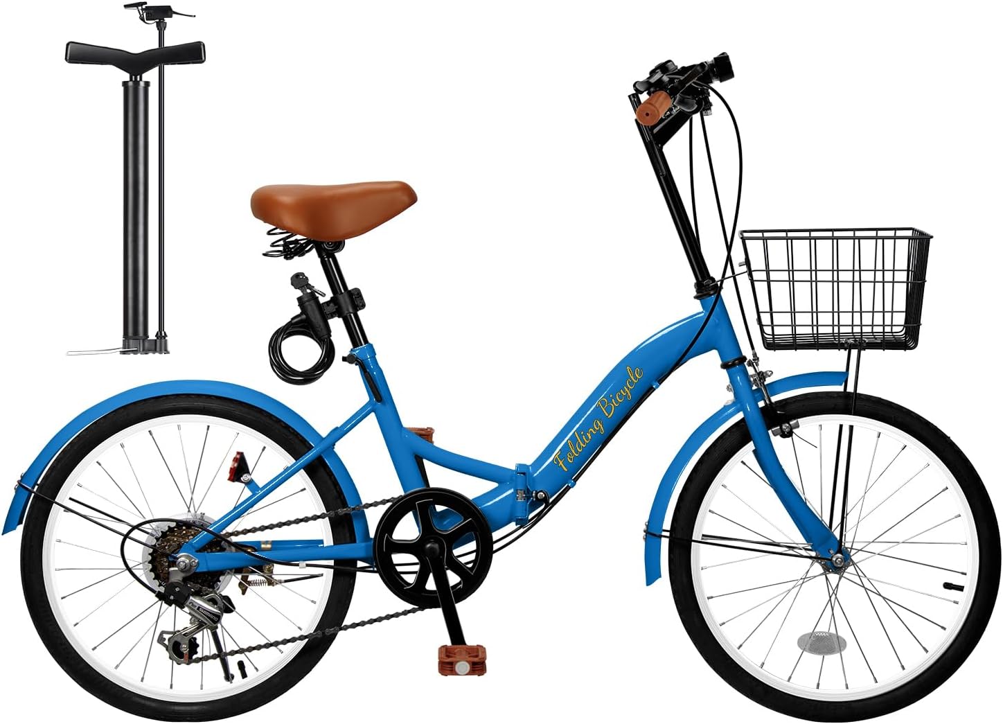 折畳み自転車 20インチ 軽量 素早く折畳可能 シマノ６段変速 高炭素鋼フレーム ハンドル・サドル高さ調整可能 通勤 通学 折りたたみ自転車 前後泥除け装備 ワイヤーロック/ライト/カゴ/空気入れ付き 10,359円