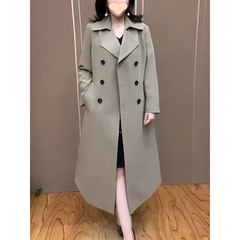 カーキミッドレングスウインドブレーカージャケット女性のための 2025 春と秋の新しい韓国スタイルのルーズ膝上ダブルブレストコート薄い