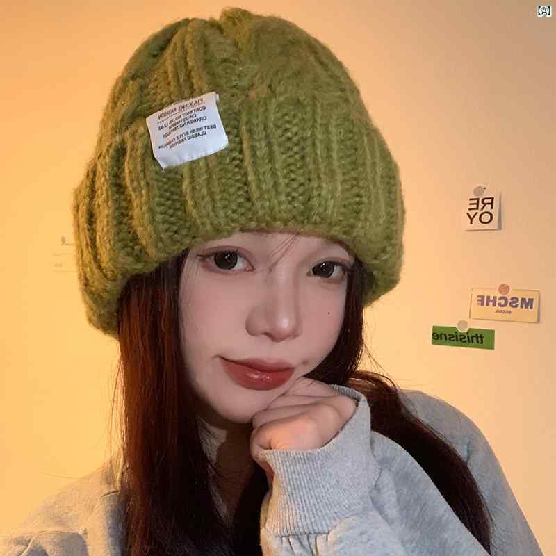 レディースファッション　ファッション小物　オシャレ 秋冬 グリーン ウール 帽子 韓国 顔 小柄 ニット 帽 頭囲 大きく いて 暖かい 耳保護