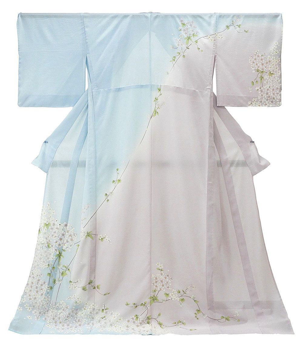 夏物 訪問着 新品仕立済 正絹 夏物 草花模様 身丈173cm 裄丈68cm 絽訪問着 新品 仕立て上がり 着物 wb2356