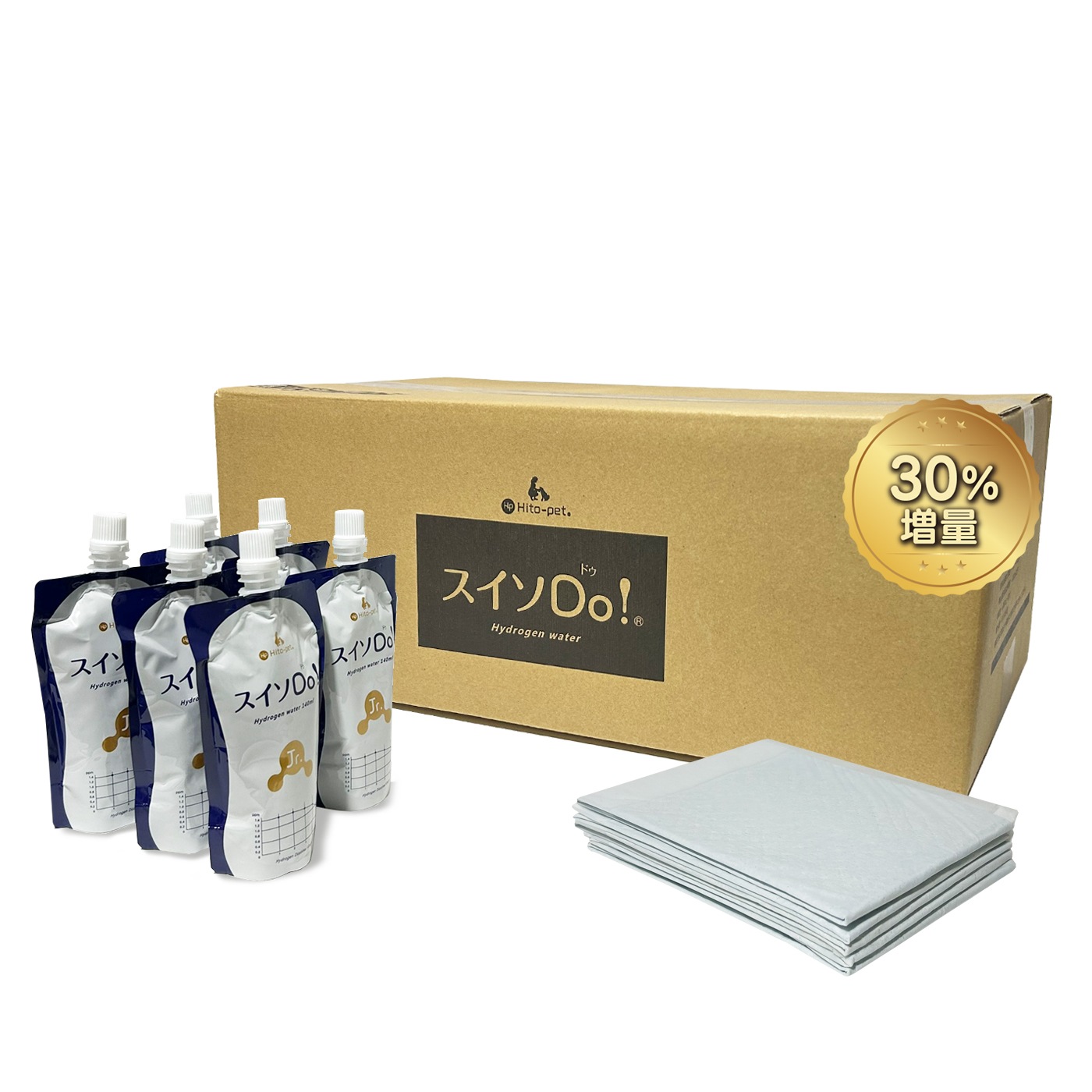 【正規販売店】スイソDo！Jr. ジュニアサイズ 140ml 60本 ペットシーツ5枚入り 30％増量中！ 水素水 ペットウォーター 下部尿路健康維持 ミネラルゼロ ペット用飲料水