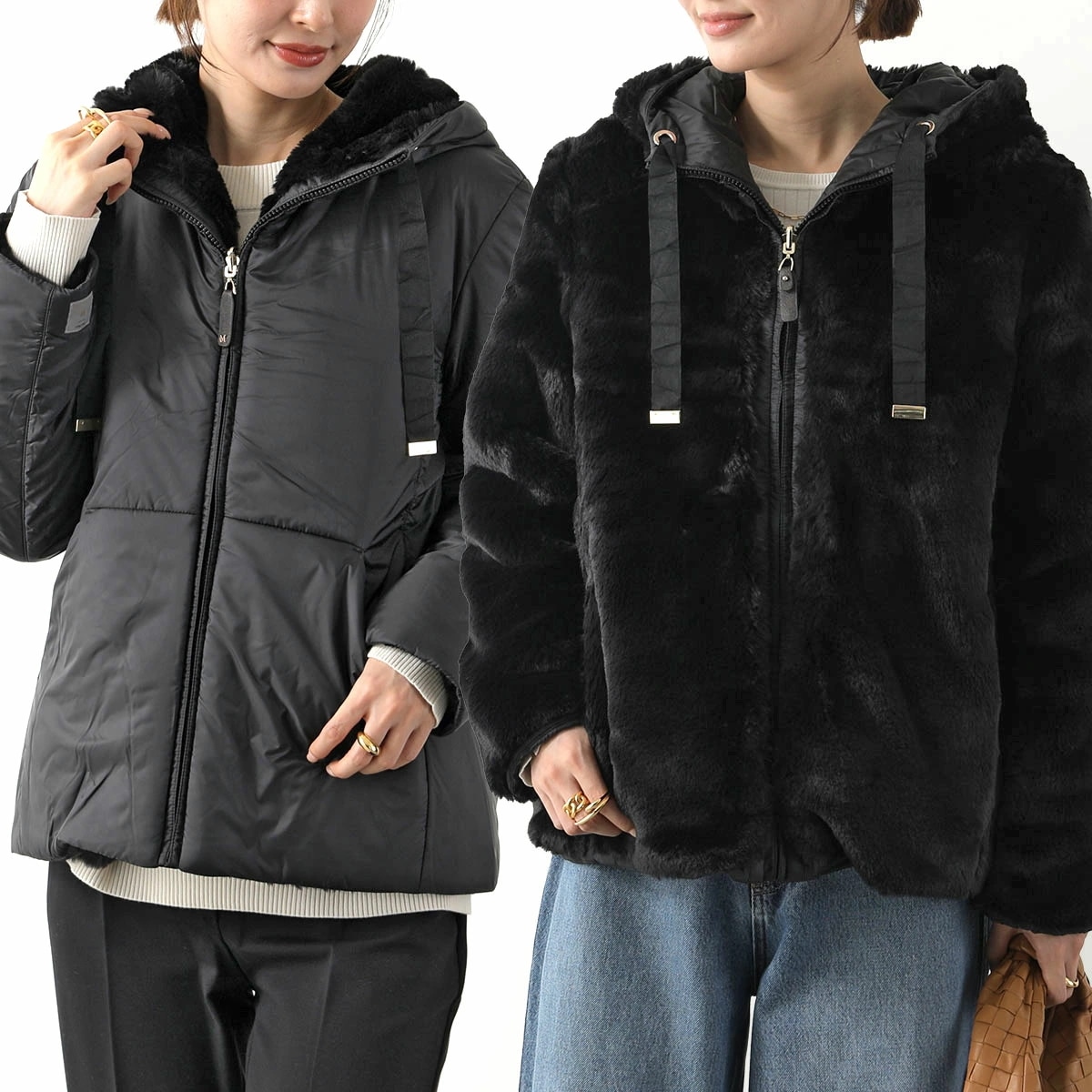 Max Mara The Cube マックスマーラ ザ・キューブ ジャケット FLINN レディース テクニカルキャンバス エコファー リバーシブル ショート丈 フード付き 066