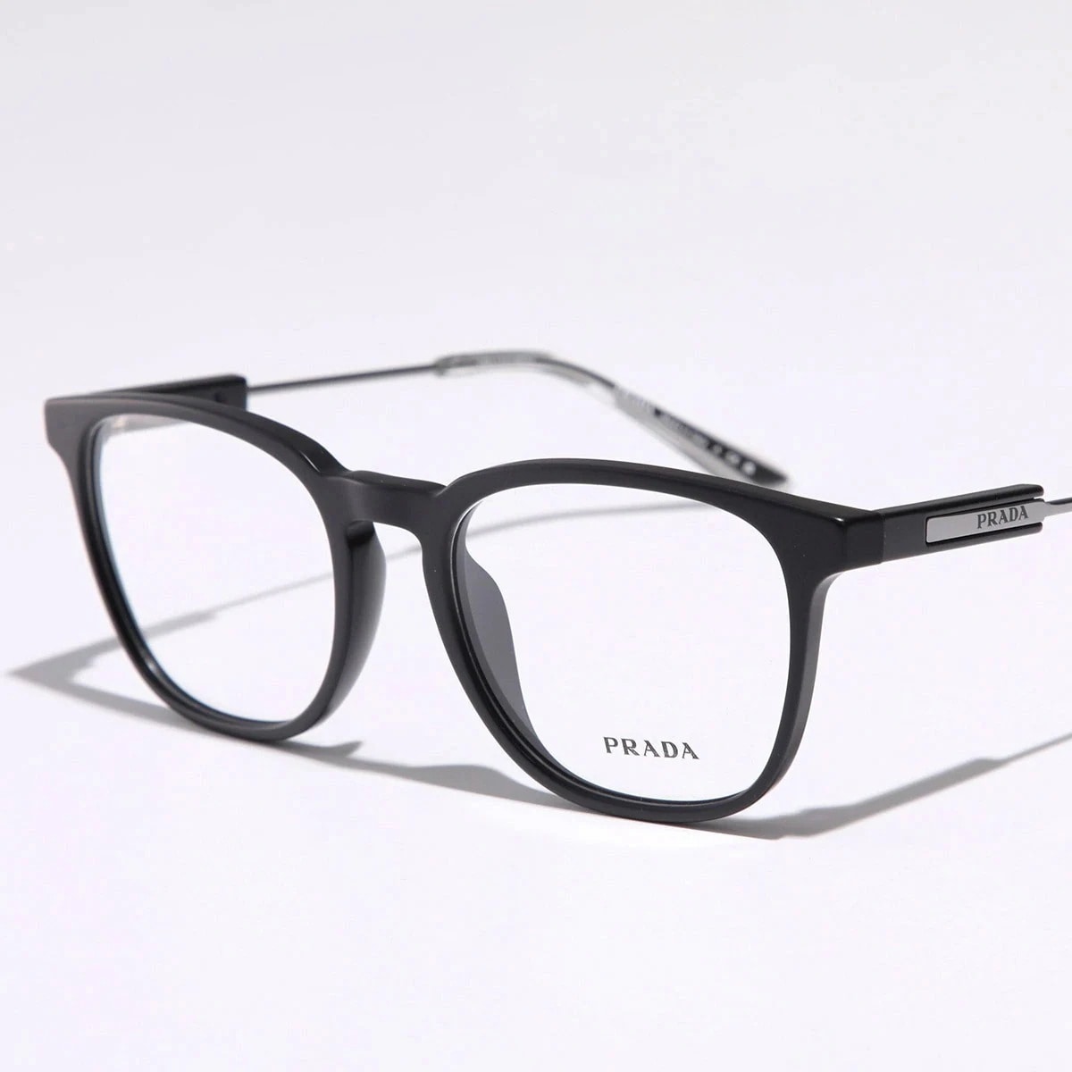 PRADA プラダ メガネ VPR 19Z メンズ ウェリントン型 セルフレーム フルリム めがね 眼鏡 ロゴ アイウェア 黒縁メガネ 伊達メガネ 1BO-1O1【箱B】