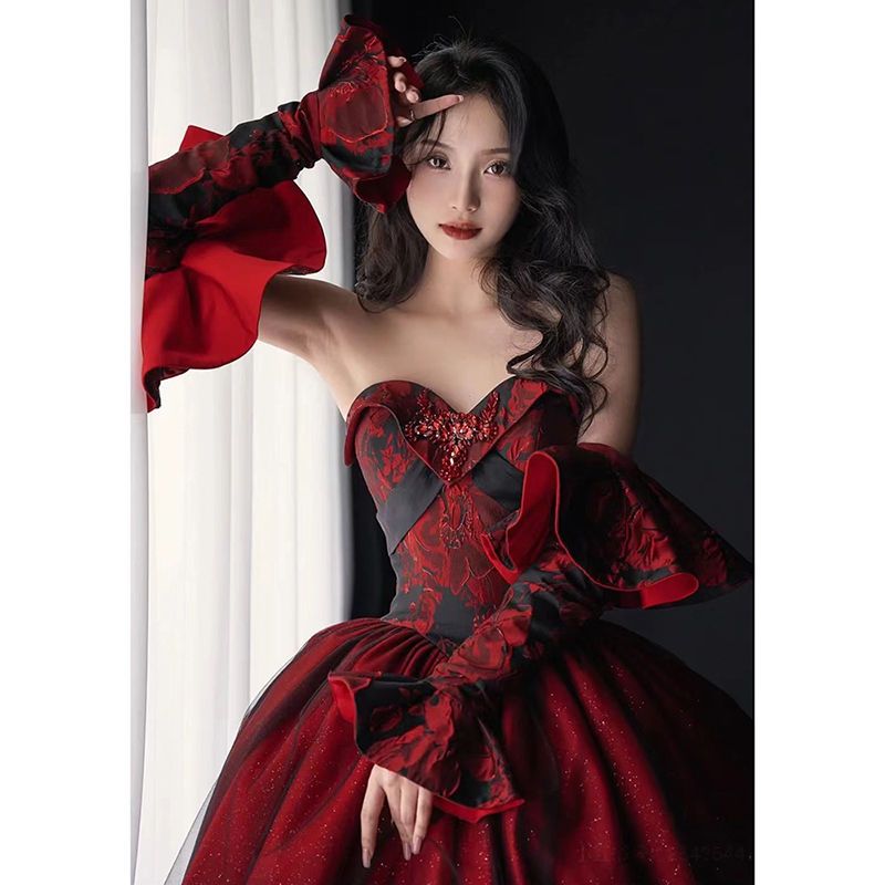 ブレスウェアブライダル2025結婚式婚約レッドイブニングドレススカート