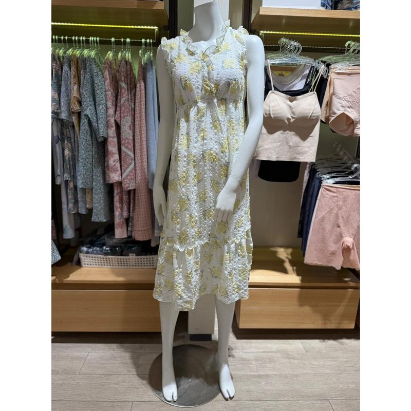 軽くて涼しいチジミ生地の女性キャップワンピースパジャマ（GW8866T）