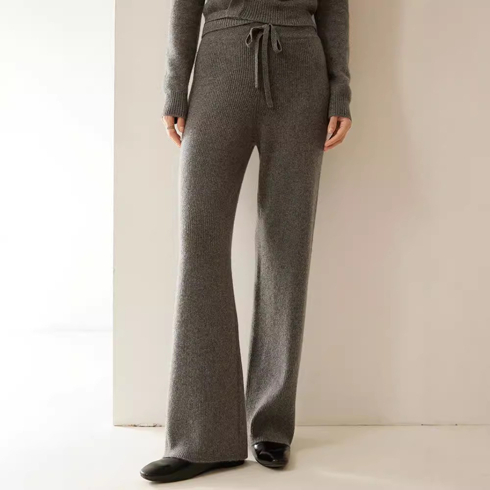 古典的な百組の修身がやせているカシミヤのワイドパンツ秋冬のハイウエストのニットパンツ