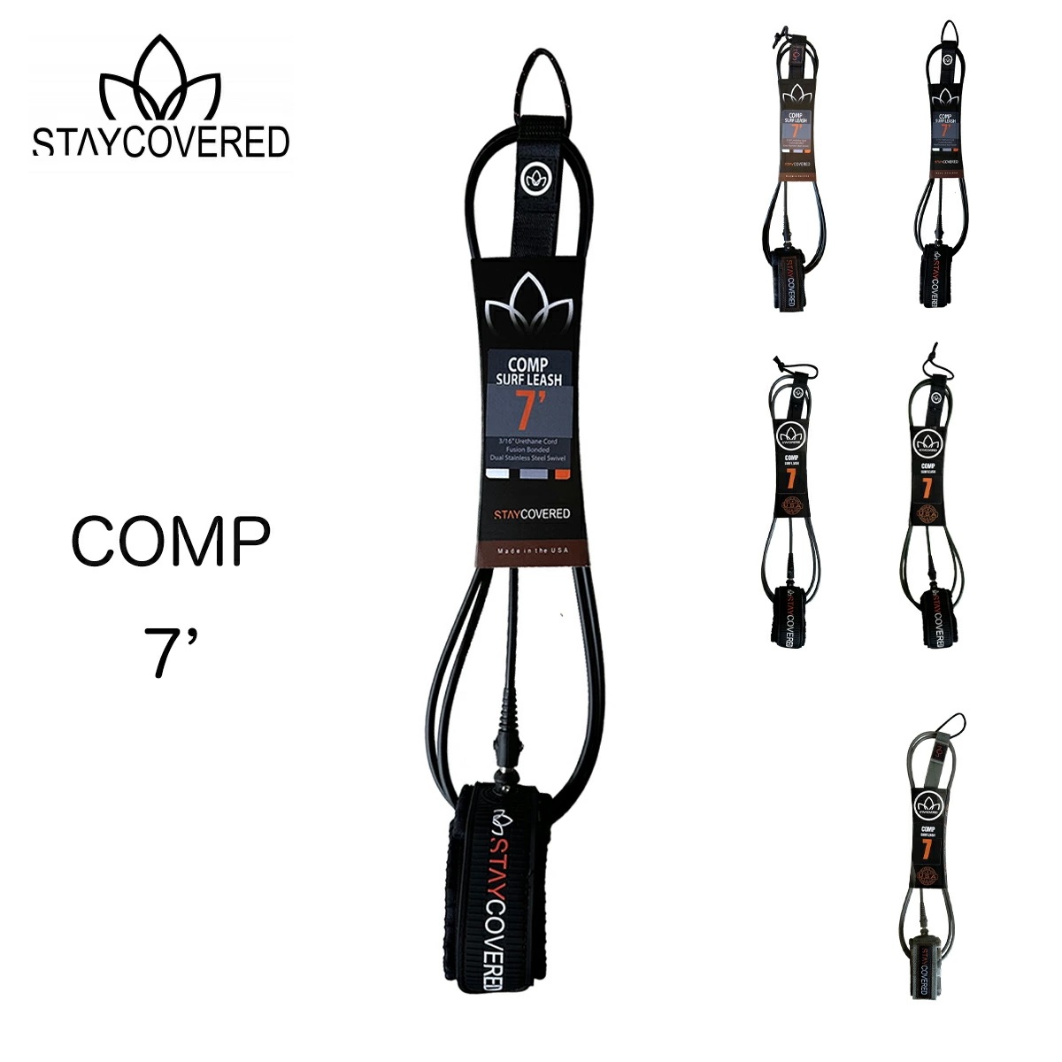 スティカバード サーフボード リーシュコード コンプリーシュ 7フィート 5.6ミリ STAY COVERED LEASH COMP Made in USA 細い 軽量