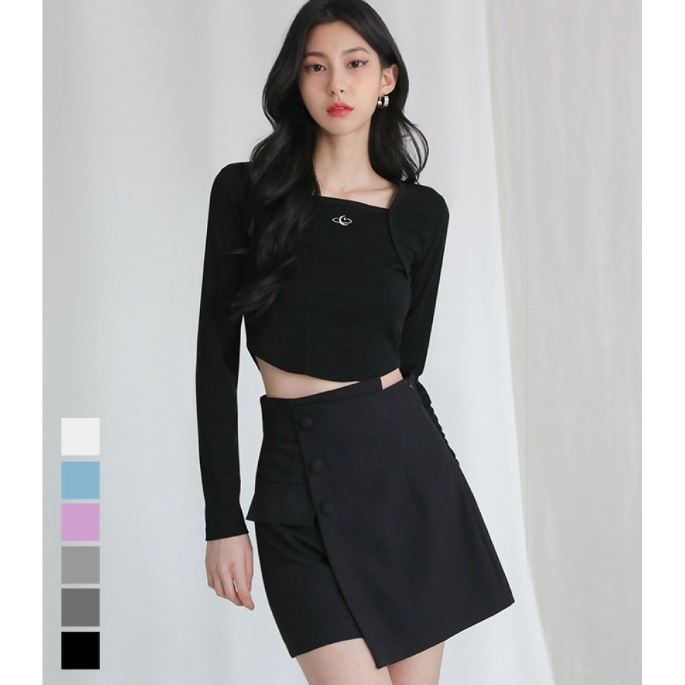 AVANDRESS スクエアネックラインクロップロングスリーブ-6COL