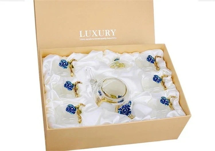 早い者勝ち デイジー マスターカップ 個人カップ ティーカップ 青いバラ 耐熱グラス ティーポット 7点セット カンフーティーカップ