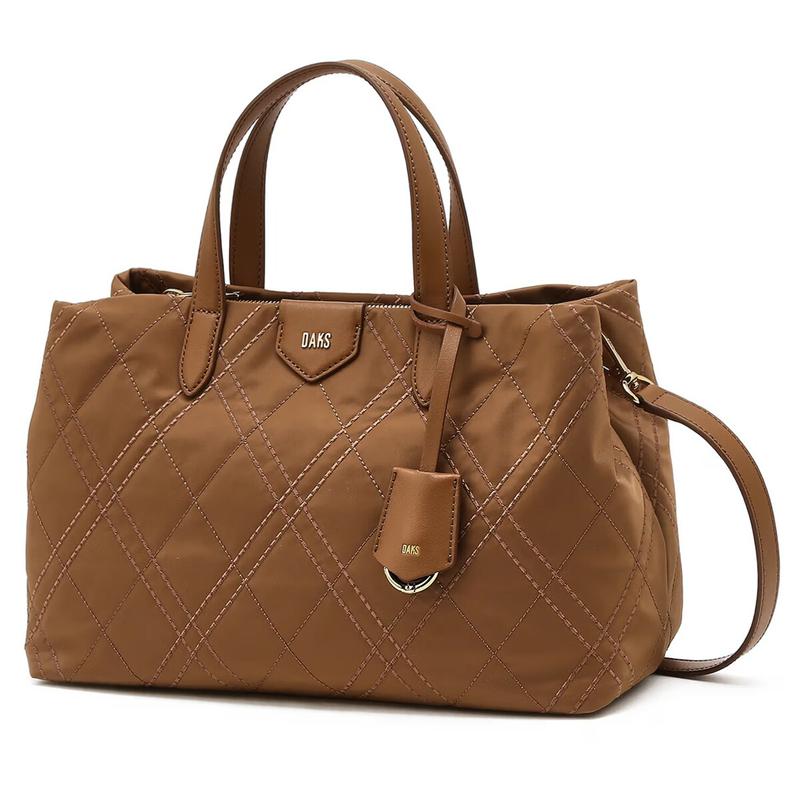 DCBA6E491W2 [ARGYLE] アーガイル キルティング パターン ブラウン ナイロン トートバッグ