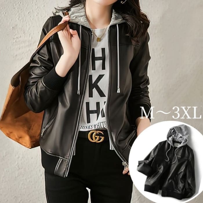 PUレザージャケットレディースフード付きジャケットブルゾンジャンパー秋冬春アウター405060オシャレ