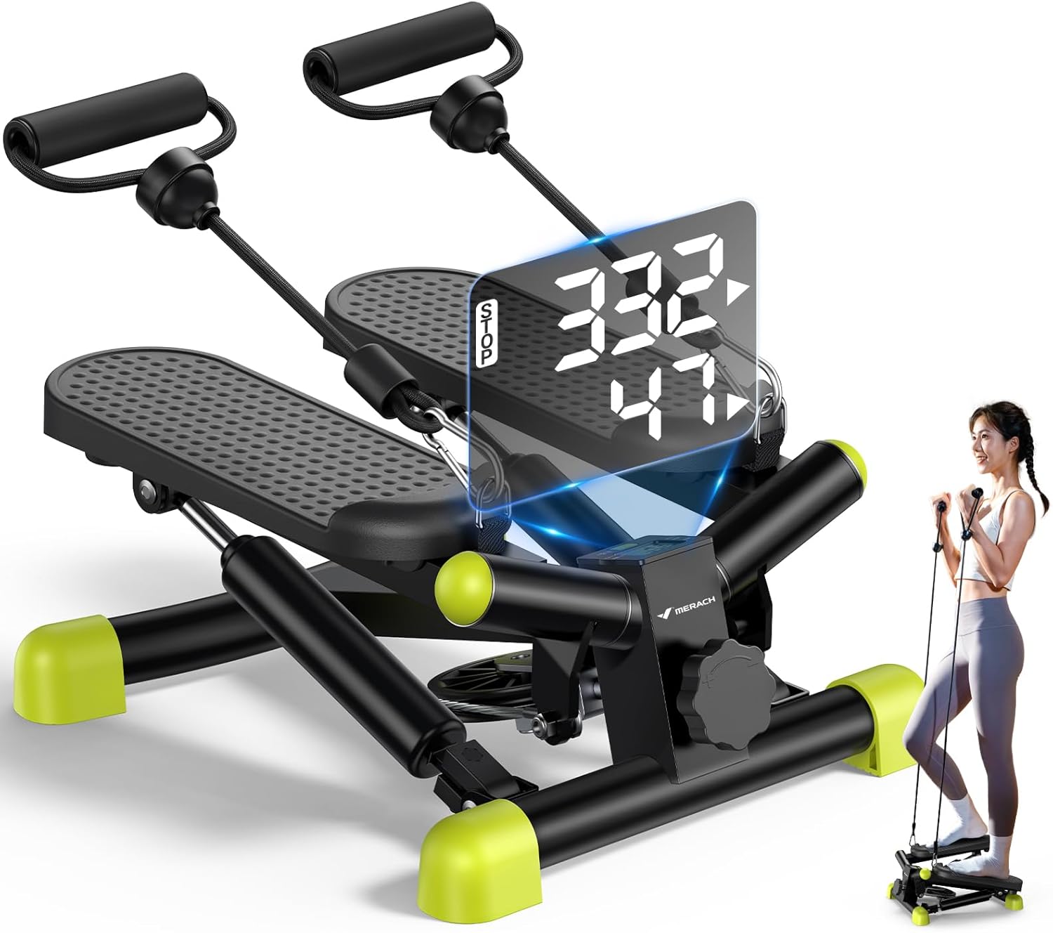 MERACH (メリック) ステッパー バンド付き 上下運動とひねり運動 静音 室内 強度調節 有酸素運動 足踏みステッパー 油圧駆動 LCDディスプレイ 健康ステッパー 耐荷重11kg コンパクト