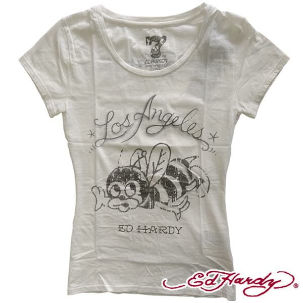 セール エドハーディー レディース 半袖 Tシャツ 200種類の品揃え Ed Hardy LOS ANGELES BEE 蜂 ホワイト エドハーディー 正規品 セレブ サファリ ファッション