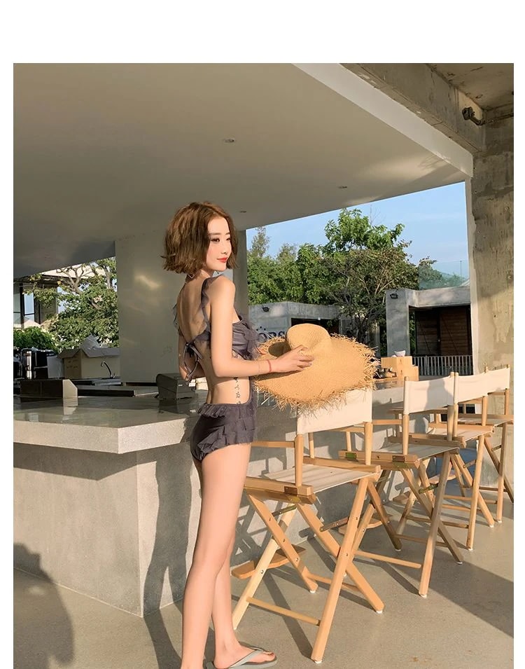 モノキニ 水着 レディース 黒 グレー 大きいサイズ ワンピース レース セクシー ホルタービキニ 体系カバー スタイルアップ バックシャン 背中開き 盛れる 大人 可愛い フェミニン シンプル