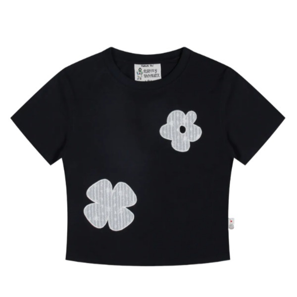 [レディース専用ライン]コットンキャンディレースアップリケ半袖Tシャツ（ブラック）