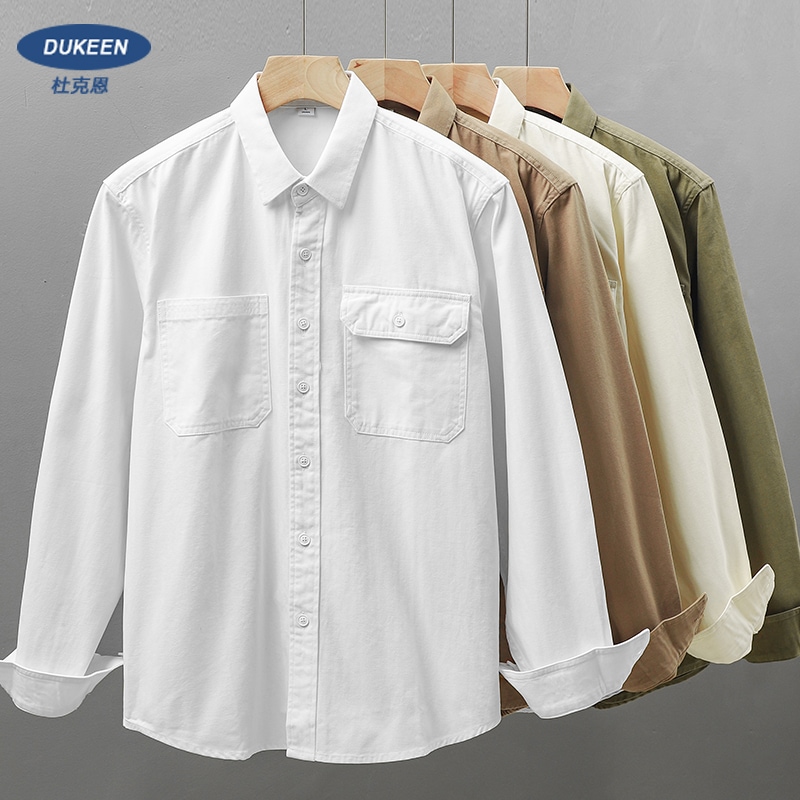 アメリカンヘビーデューティーワークシャツメンズジャケット春秋純綿白シャツ長袖高級カーディガンジャケット男性用
