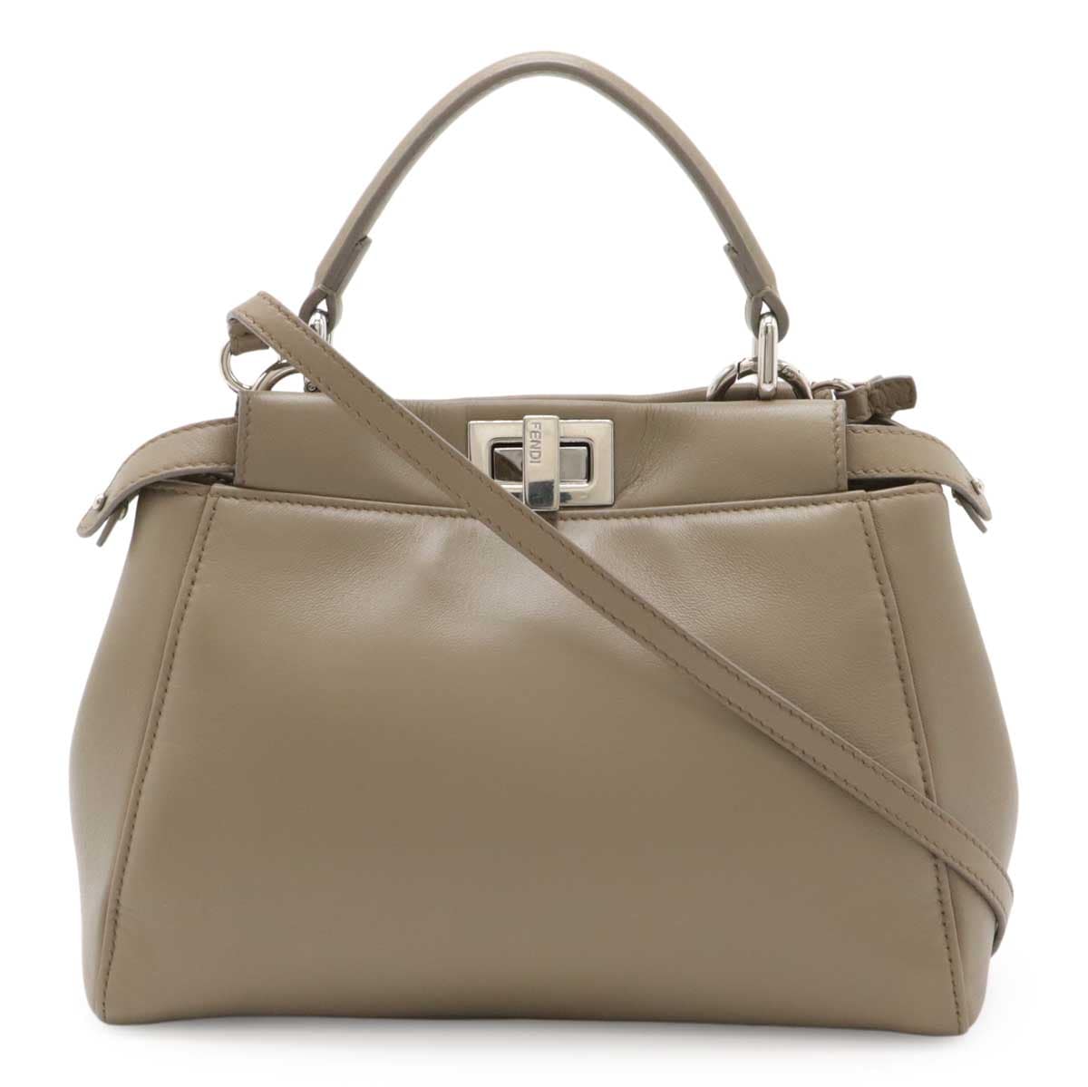 ミニ ピーカブー ハンドバッグ 2WAY ショルダーバッグ 斜め掛け レザー グレージュ シルバー金具 8BN24