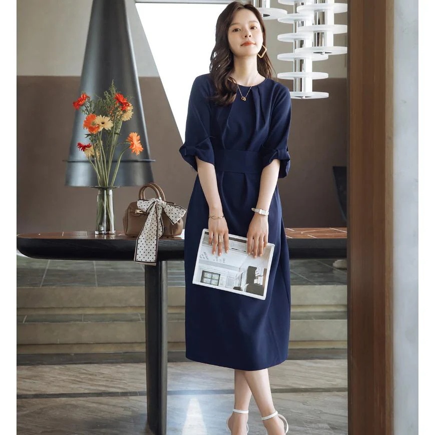 ワンピース 40代 ミモレ丈ワンピース お呼ばれドレス 紺色 グレー Aラインワンピース 半袖 通勤 L ロングワンピース ベージュ 4,588円