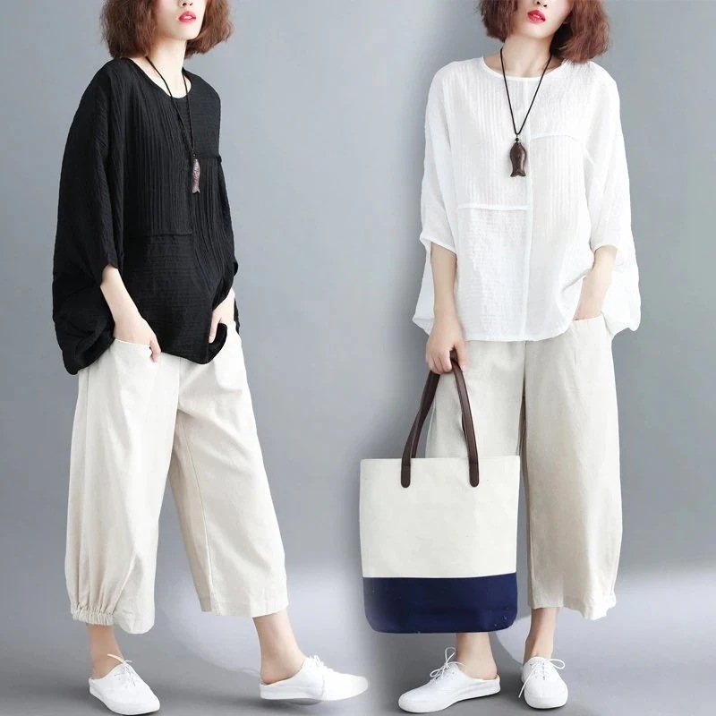 新作 レディース セットアップ 森ガール レディース Tシャツ ガウチョパンツ 九分丈 体型カバー ゆたり 大きいサイズ カジュアル トップス