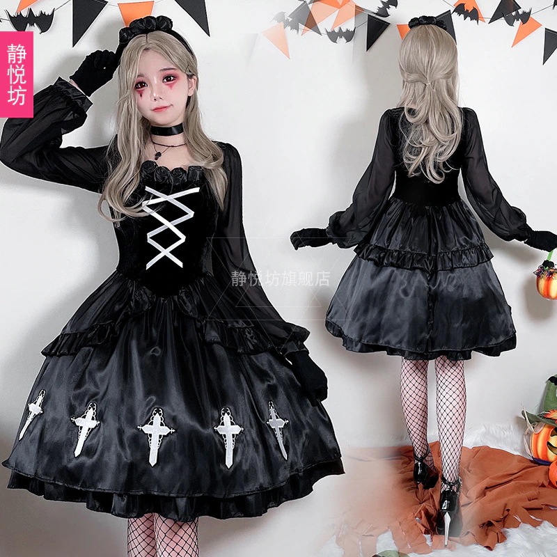 ハロウィン大人用コスチューム ゴシック ゴースト花嫁コスチューム ダークスタイル 小悪魔コスチューム 女性魔女コスチューム 吸血鬼コスチューム