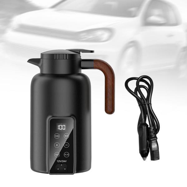 車用電気ポット カーポット 車用湯沸かし器ポット 大容量 1300ML 車用電気ケトル 加熱保温ポトル カーポット 車湯沸かし 12V 24V 黒