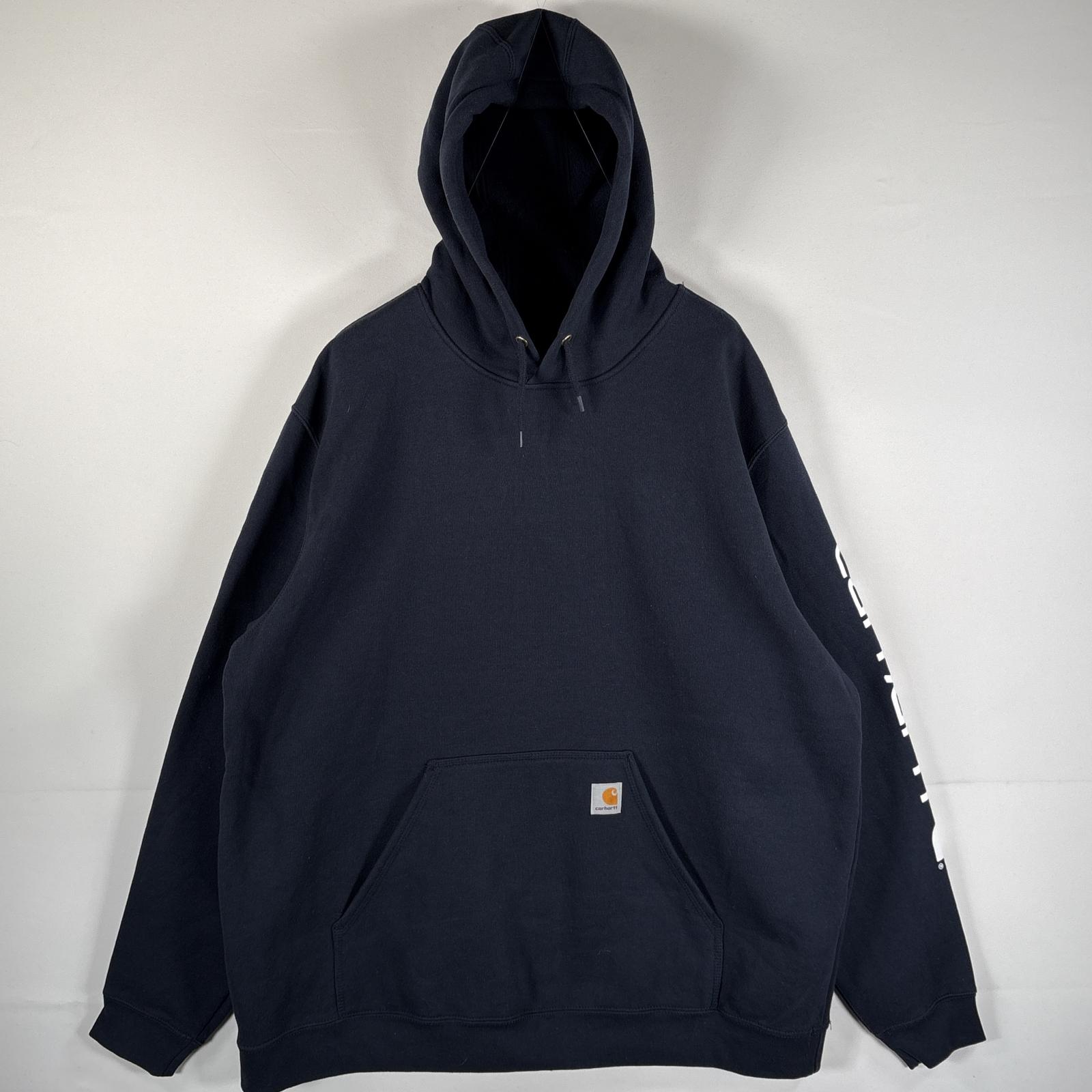 古着 パーカー 大きいサイズ ワンポイントロゴ 袖ラバープリント マフポケット フーディー XXL ネイビー メンズ