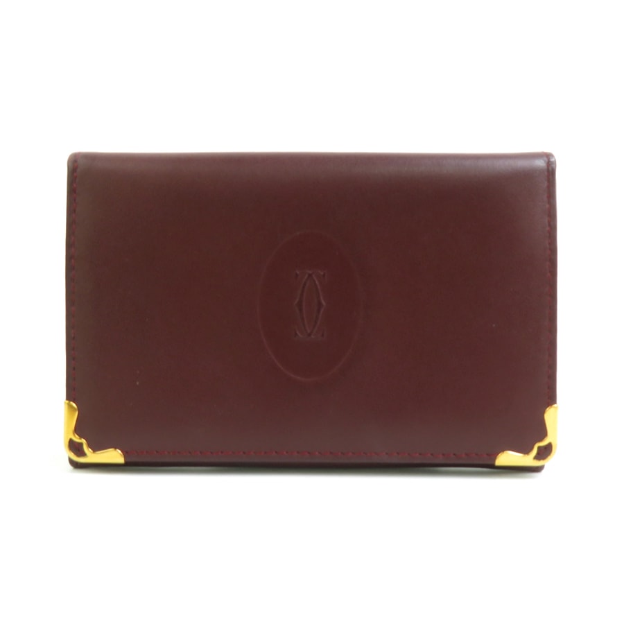 カルティエ CARTIER カードケース レザー バーガンディ ゴールド ユニセックス e60078a