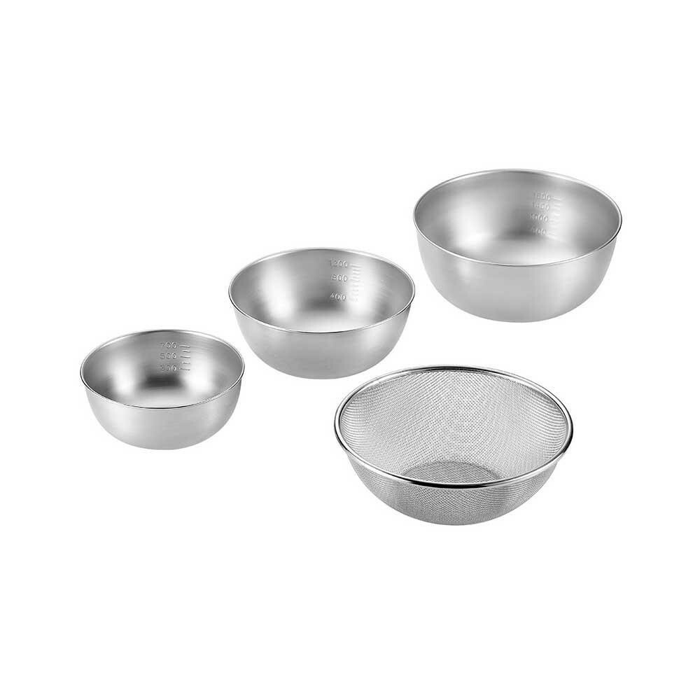 SUSga（サスガ） ストロングメッシュザル4点セット（ザル22cm＆ボウル15cm＆18cm＆21cm） SUS-Z1000