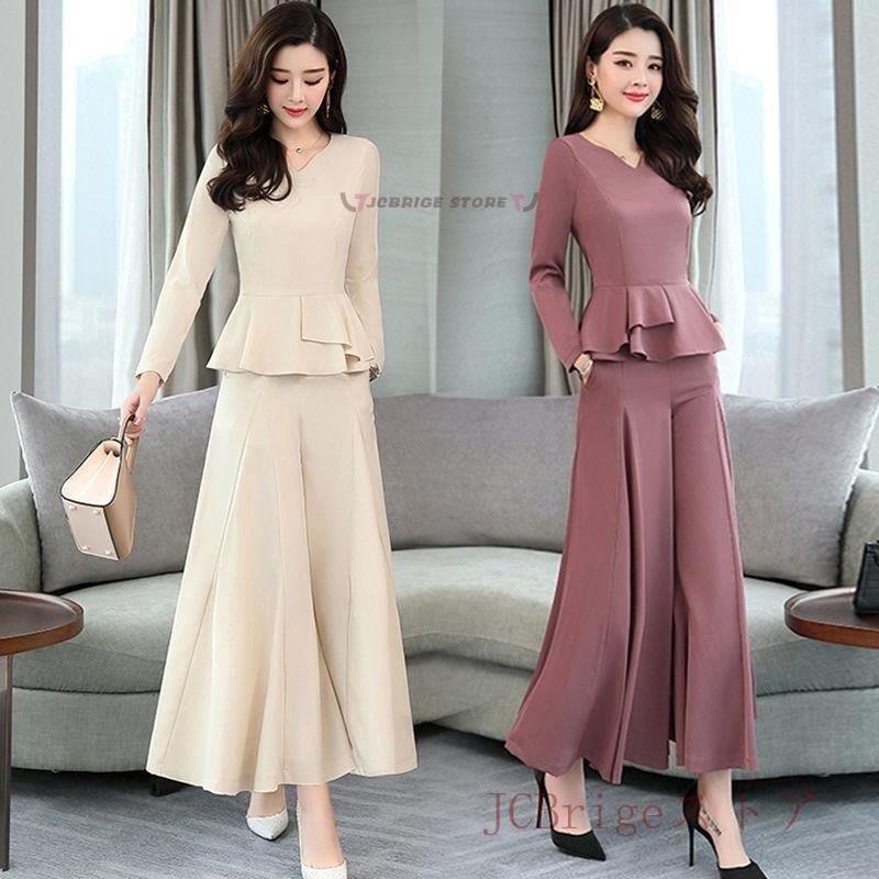 【即納】卒業式 服 母 セットアップ レディース パンツスーツ40代 おしゃれ ママフォーマル 長袖 卒園式 入学式 ジャケット 通勤 OL 2点セット