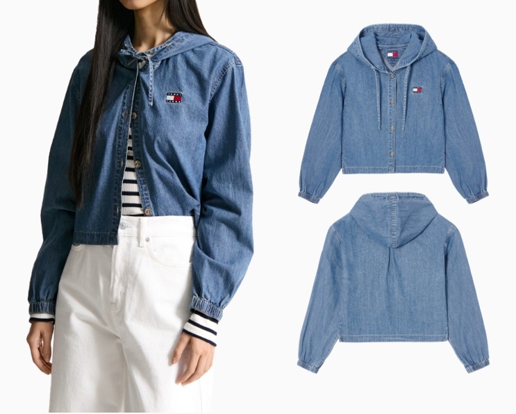 Loose Denim Hooded Zip-up (T32F0NJC01TWL1 )