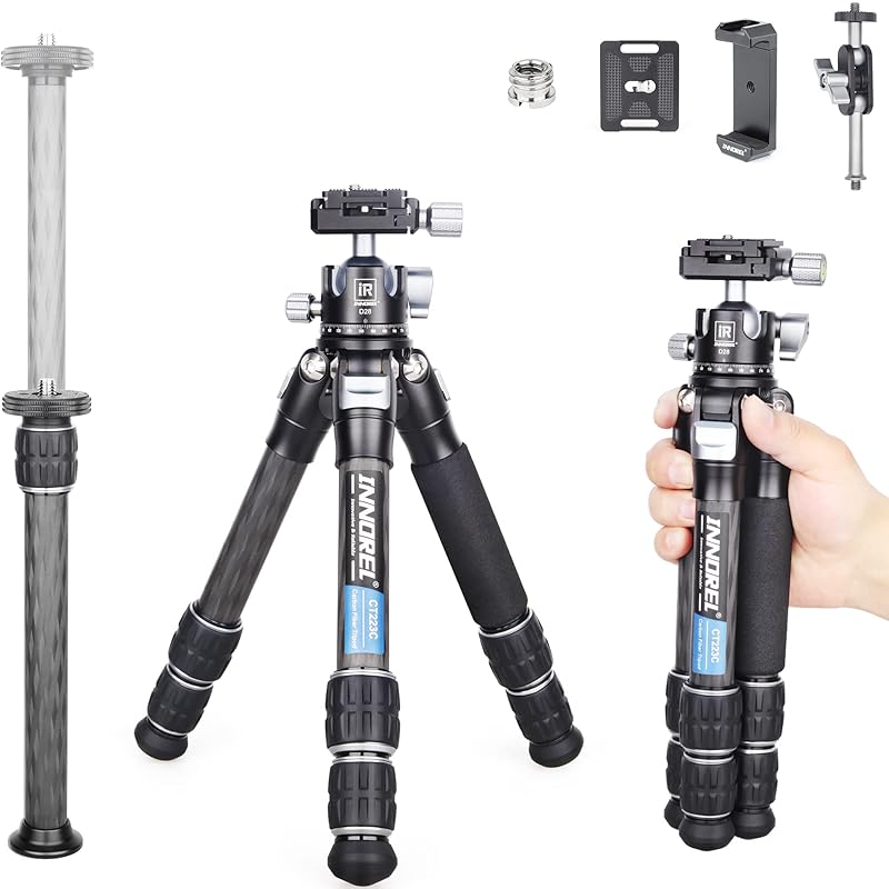 【国内即発】INNOREL 三脚 ミニ カメラ用 卓上三脚 カーボンファイバー 10KG 耐荷重 28MMボール雲台付き 3節 伸縮可能 スマホ三脚 小型 コンパクト 一眼レフ/ミラーレス/適用 延長