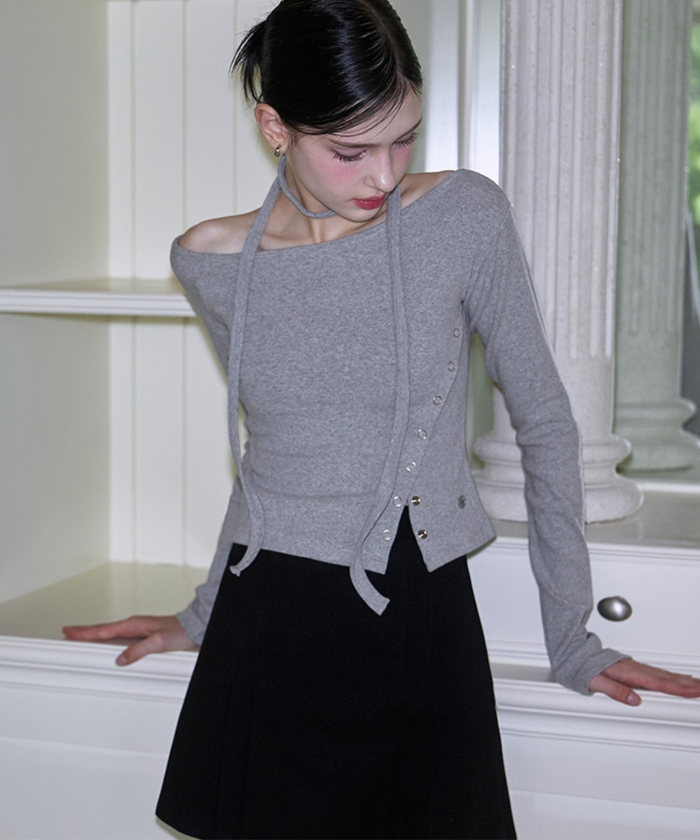 Eyelet Tie Long Sleeve [Gray]