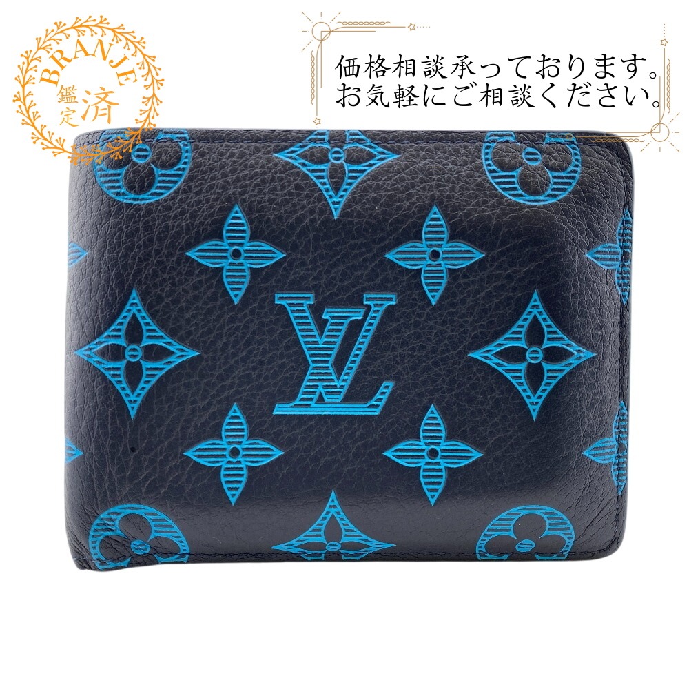 M82323 ミュルティプル 札入れ ポルトフォイユ モノグラムシャドウ レザー 二つ折り財布 ブルー ブランド