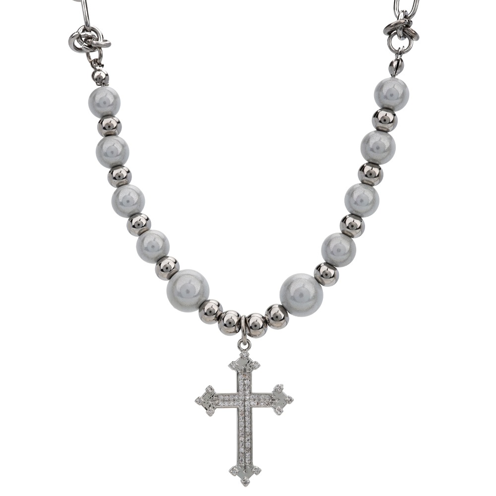 ステンレス クロス パールネックレス [n761] 5,225円