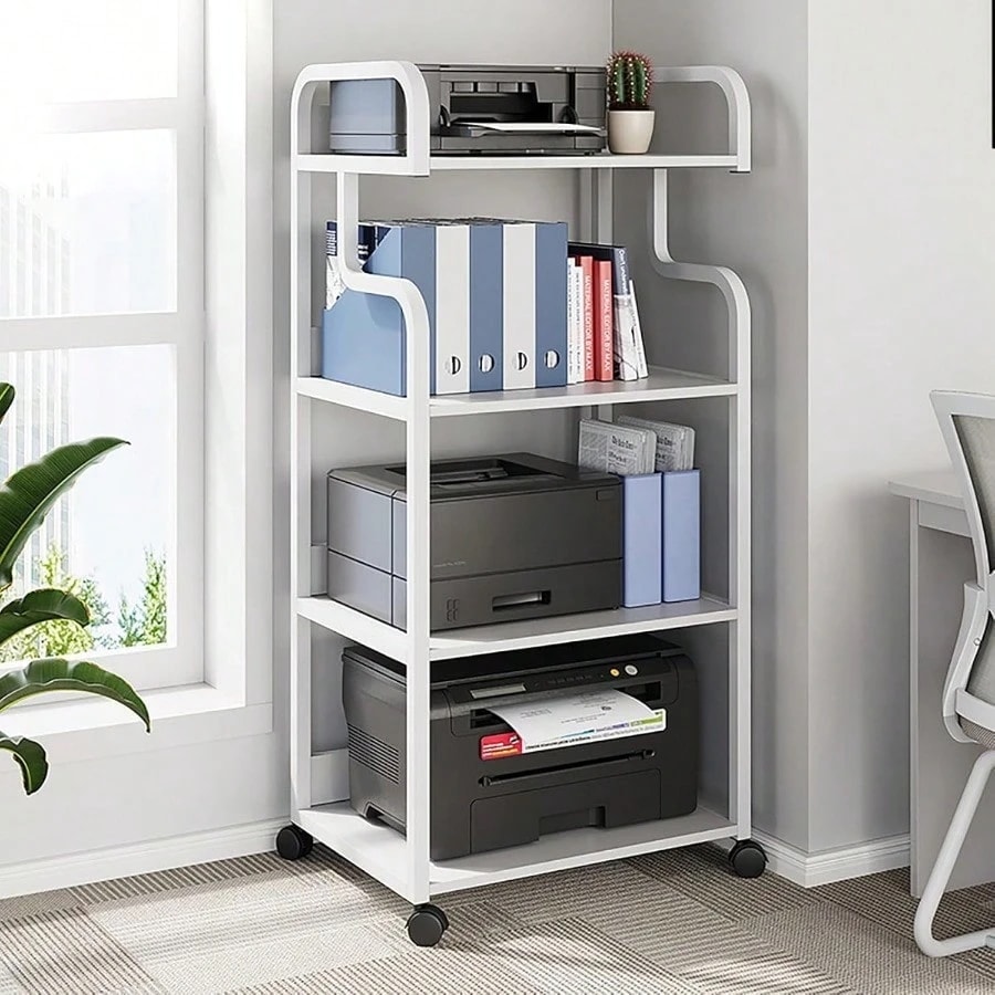 FVTVHEV プリンター台 プリンタラック プリンターカート 4段棚 ワゴン キャスター付き 幅52cm 奥行34cm 高さ126cm 机上整理 大容量 大型 プリンター 置き台 メディア収納キャビ