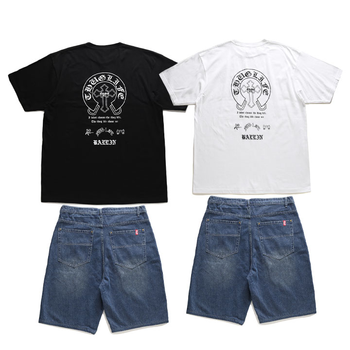 ACE FLAG 上下セット 半袖 ブランド 馬蹄 十字架 クロス Tシャツ デニム ハーフパンツ メンズ 春夏用 黒 白 大きいサイズ エースフラッグ セットアップ