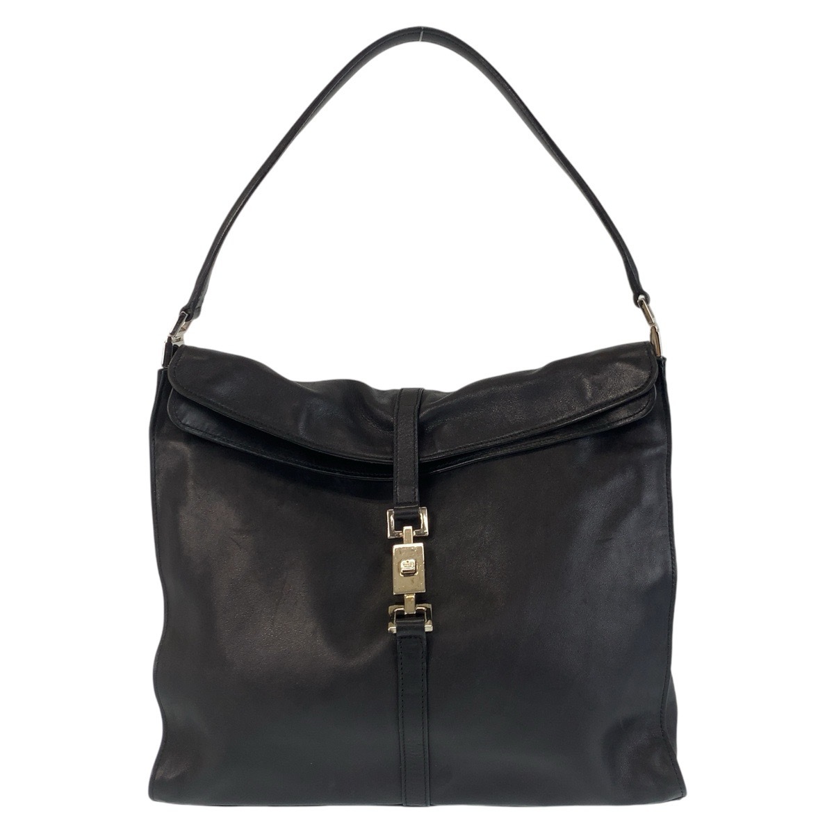 美品 ジャッキー ブラック 黒 シルバー金具 レザー 001 3355 ショルダーバッグ レディース 410298