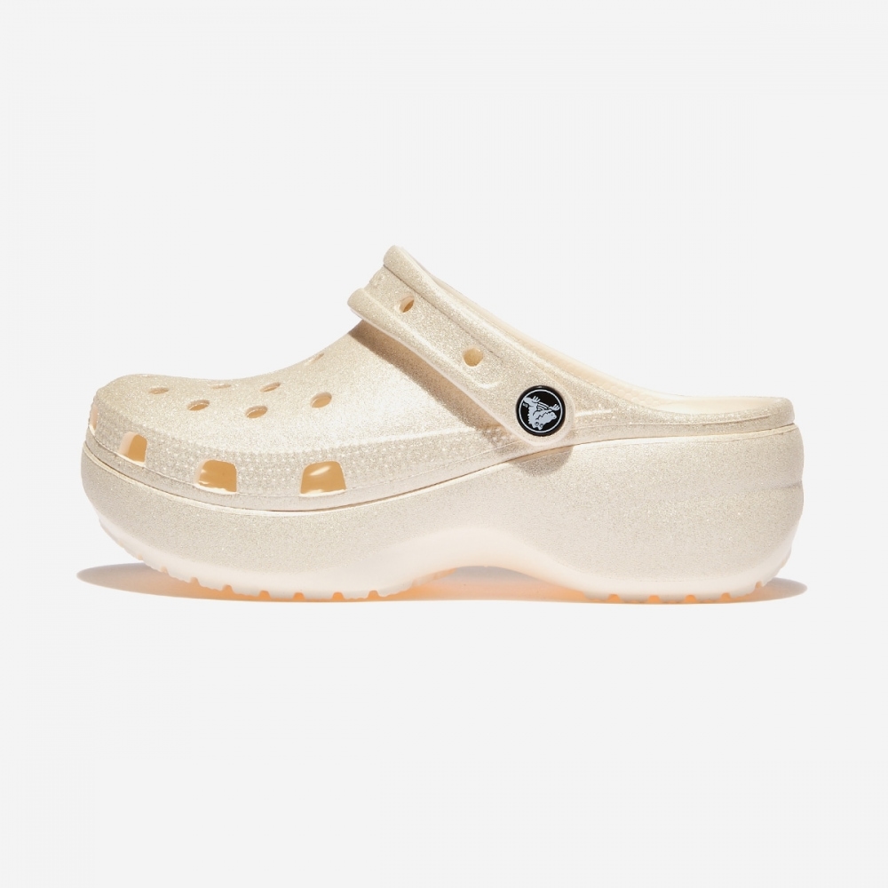 クロックスクラシックプラットフォームグリッタークロッグウーマン CRS207241-CHALK