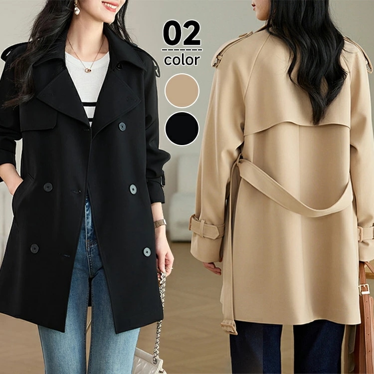 MAX12%OFF配布中！トレンチコート レディース 春 コート ショートコート スプリングコート トレンチコート 裹地付き 羽織りミドル丈 トレンチレンチコート アウター ベルト付 ゆったり 大きい