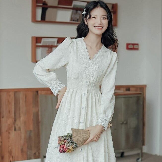 ワンピース ロングワンピース 膝下 ミモレ ミモレ丈 ロング ロング丈 袖あり 半袖 長袖 Vネック レース 刺繍 ウエストマーク 羅紗 ラシャ 毛織物 かわいい 大人可愛い きれいめ シンプル