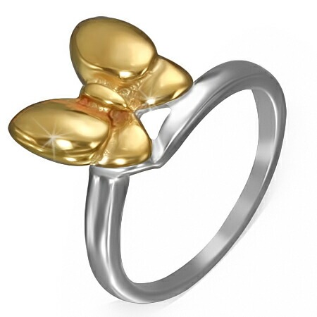 リボンバタフライステンレスリング（REE053）指輪 20号 蝶々 金色のチョウチョウ 可愛い 立体 3D かわいい サージカルステンレス316L 男性 女性 プレゼント r0507xxxxxxxx 4,620円