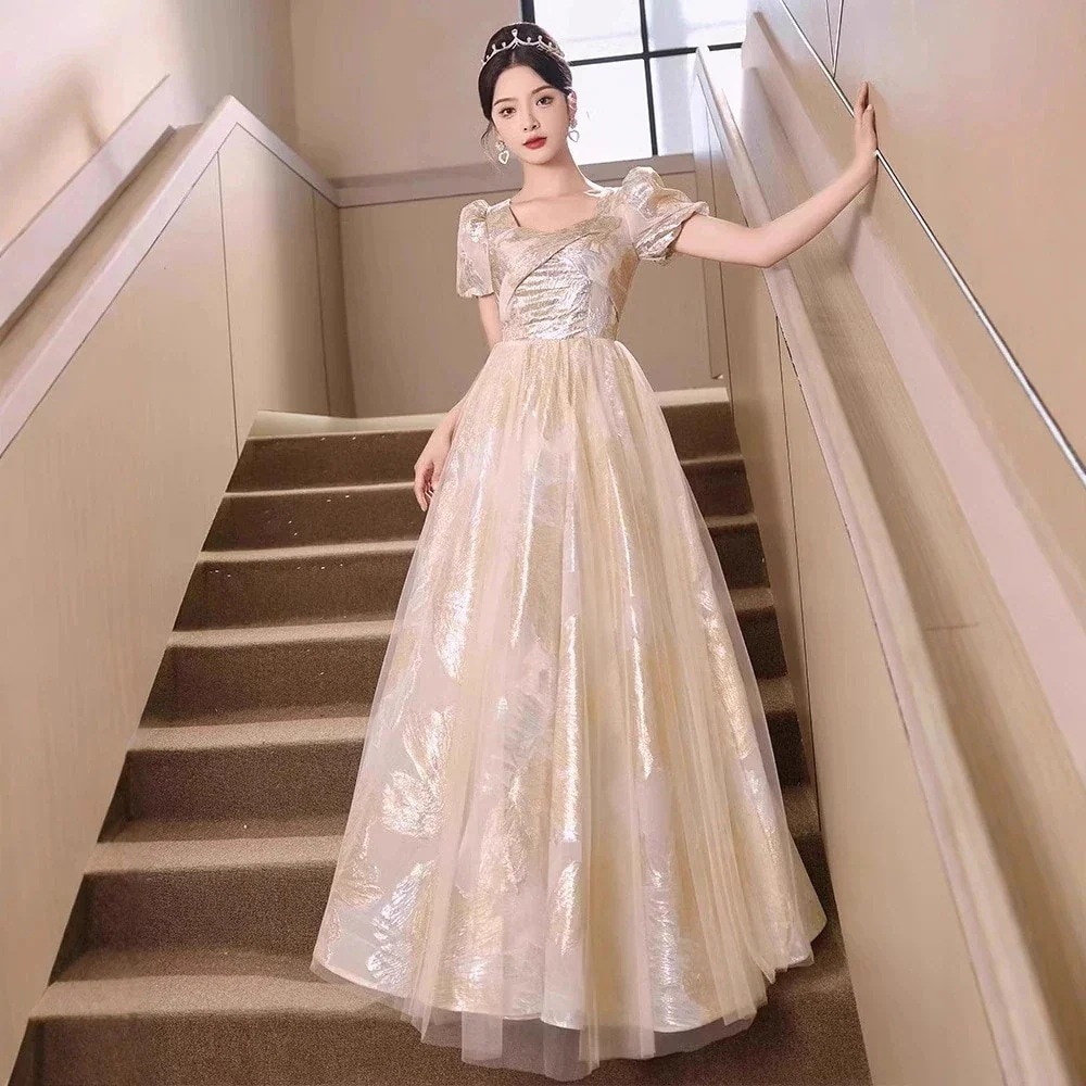 【3日出荷】新品シャンパンカラーパーティー 卒業式 司会者用レディース ドレス 結婚式 ワンピース お呼ばれドレス